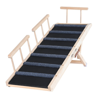Dog Ramp, Foldable Pet Ramp for Bed, Adjustable Dog Ramp for Small, Large, Old Dogs and Cats, Wooden Pet Ramp with 47.2" Long Ramp, Adjustable from 13.8" to 27.6", Suitable for Sofa, Couch, Car