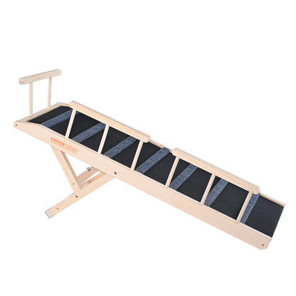 Dog Ramp, Foldable Pet Ramp for Bed, Adjustable Dog Ramp for Small, Large, Old Dogs and Cats, Wooden Pet Ramp with 47.2" Long Ramp, Adjustable from 13.8" to 27.6", Suitable for Sofa, Couch, Car