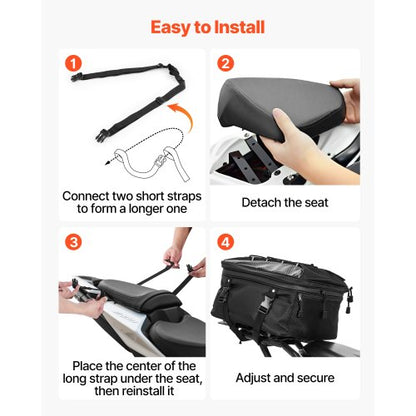 Motorcykel Baksätesväska, 22-34 L Expanderbar Motorcykel Baksätesväska med Vattentätt Regnskydd, Utomhussport Motorcykel Bagageförvaring Ryggsäck Handväska med Remmar, Ficka och Elastiskt Snöre, Svart |  EU