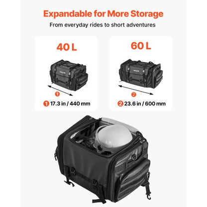 Motorcykel Baksätesväska, 40-60 L Expanderbar Motorcykel Baksätesväska med Vattentätt Regnskydd, Hopfällbar Utomhussport Motorcykel Bagageförvaring med Axelremmar, Ficka och Elastiskt Snöre, Svart |  EU