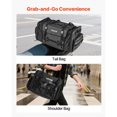 Motorcykel Baksätesväska, 40-60 L Expanderbar Motorcykel Baksätesväska med Vattentätt Regnskydd, Hopfällbar Utomhussport Motorcykel Bagageförvaring med Axelremmar, Ficka och Elastiskt Snöre, Svart |  EU