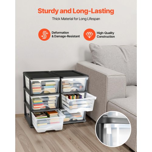 Plastförvaringslådor, 2-pack förvaringsorganisatör, 6 lådor garderobsorganisation och förvaringsavdelare, byråorganisatör genomskinliga lådor för kontorsmaterial, hantverksrum, klassrum och hem |  EU