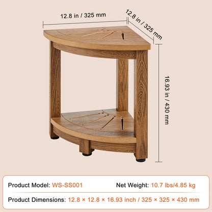 Corner Shower Stool, 16.5" Height 12.8" Radius, Faux Wood Grain Polystyrene, 350 LBS with Storage Shelf, Waterproof, Shower Stool for Indoor and Outdoor Shower, for Bathroom, Living Room