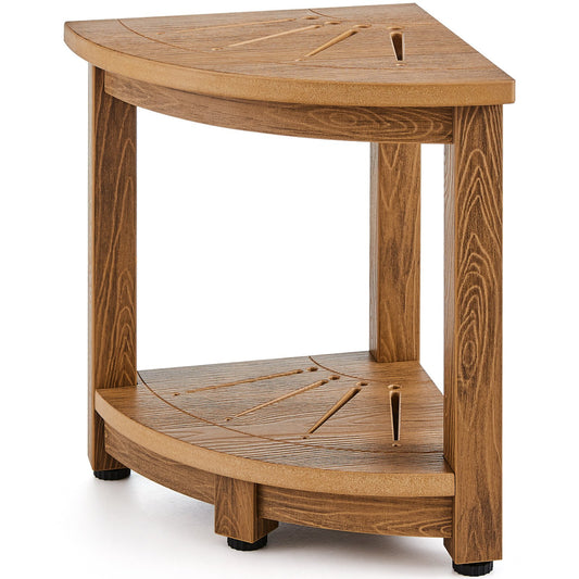 Corner Shower Stool, 16.5" Height 12.8" Radius, Faux Wood Grain Polystyrene, 350 LBS with Storage Shelf, Waterproof, Shower Stool for Indoor and Outdoor Shower, for Bathroom, Living Room