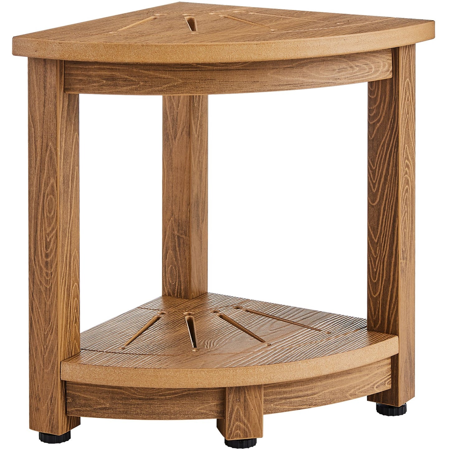Corner Shower Stool, 16.5" Height 12.8" Radius, Faux Wood Grain Polystyrene, 350 LBS with Storage Shelf, Waterproof, Shower Stool for Indoor and Outdoor Shower, for Bathroom, Living Room