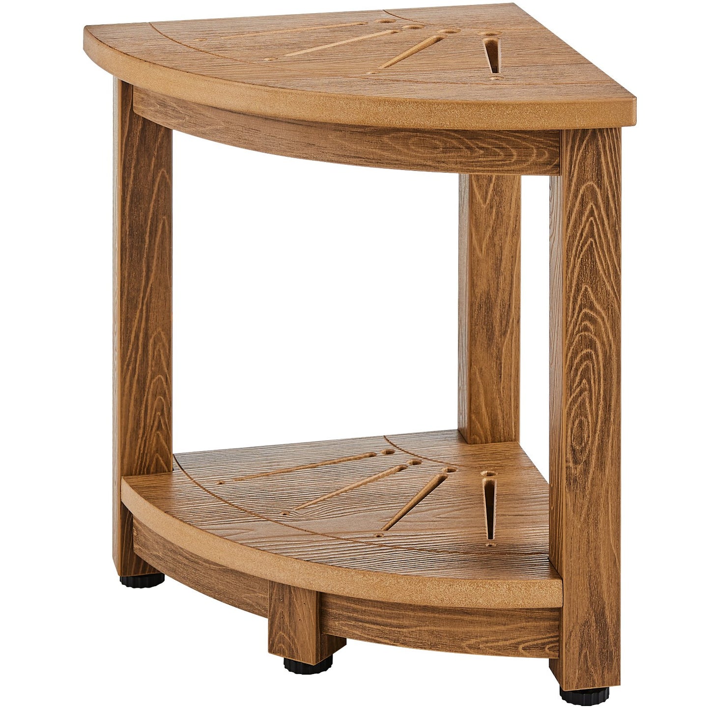 Corner Shower Stool, 16.5" Height 12.8" Radius, Faux Wood Grain Polystyrene, 350 LBS with Storage Shelf, Waterproof, Shower Stool for Indoor and Outdoor Shower, for Bathroom, Living Room
