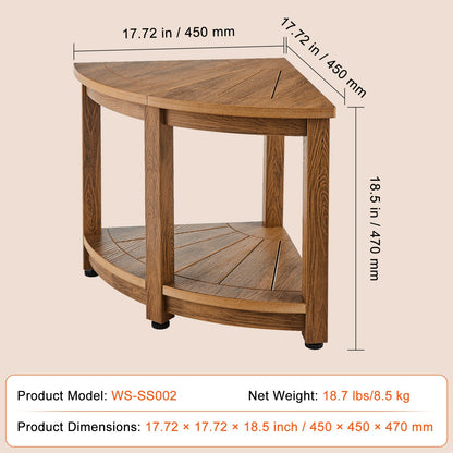 Corner Shower Stool, 18.5" Height 17.75" Radius, Faux Wood Grain Polystyrene, 350 LBS with Storage Shelf, Waterproof, Shower Stool for Indoor and Outdoor Shower, for Bathroom, Living Room
