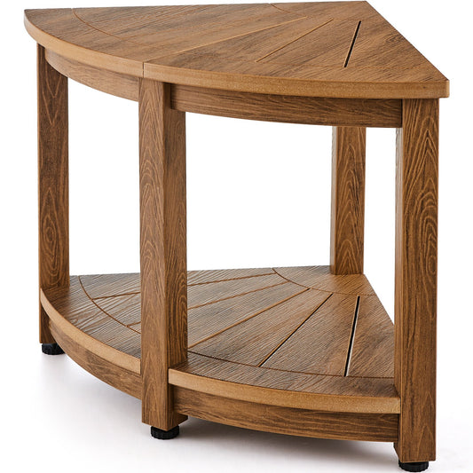 Corner Shower Stool, 18.5" Height 17.75" Radius, Faux Wood Grain Polystyrene, 350 LBS with Storage Shelf, Waterproof, Shower Stool for Indoor and Outdoor Shower, for Bathroom, Living Room