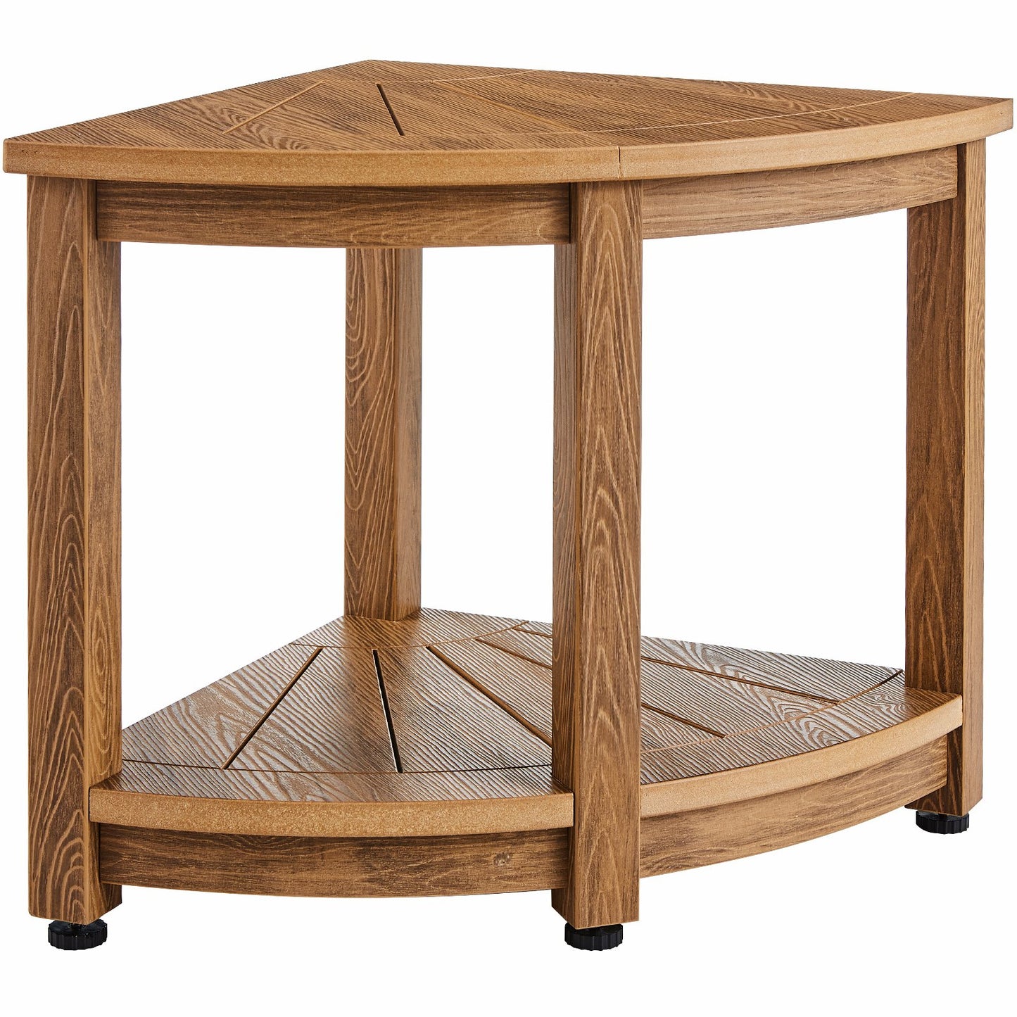 Corner Shower Stool, 18.5" Height 17.75" Radius, Faux Wood Grain Polystyrene, 350 LBS with Storage Shelf, Waterproof, Shower Stool for Indoor and Outdoor Shower, for Bathroom, Living Room