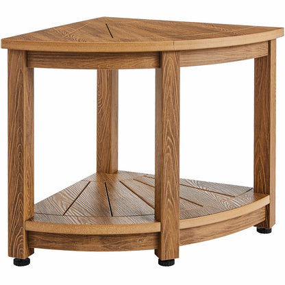 Corner Shower Stool, 18.5" Height 17.75" Radius, Faux Wood Grain Polystyrene, 350 LBS with Storage Shelf, Waterproof, Shower Stool for Indoor and Outdoor Shower, for Bathroom, Living Room