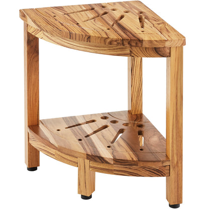 Hörnduschbänk i teak, 17 tum höjd 12 tum radie, 100 % teak hörnduschstrand, mögelbeständig, 300 LBS med förvaringshylla, duschpall för inne- och utedusch, för badrum