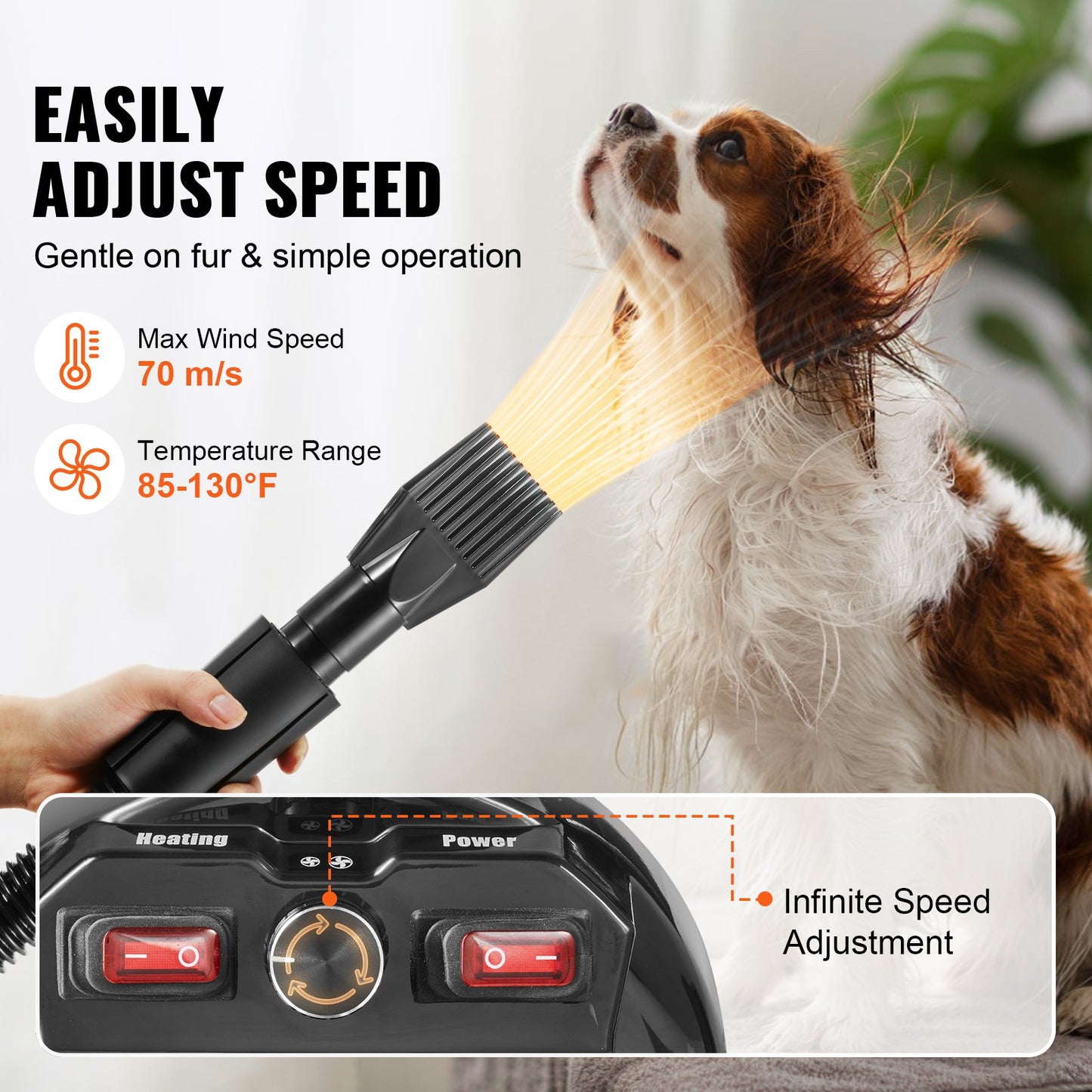 Dog Dryer, 2000W/2.7HP Dog Hair Dryer, Pet Grooming Dryer with Adjustable Speed and Temperature Control, Pet Hair Dryer with 4 Nozzles and Extendable Hose, Black