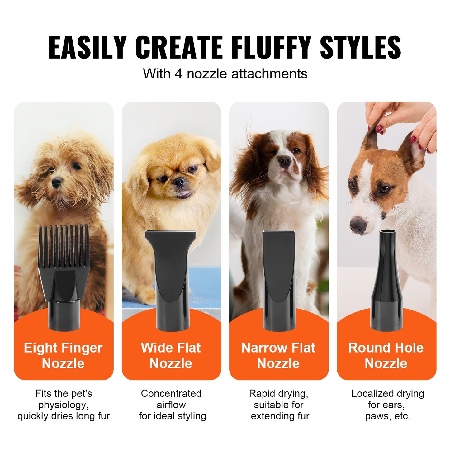 Dog Dryer, 2000W/2.7HP Dog Hair Dryer, Pet Grooming Dryer with Adjustable Speed and Temperature Control, Pet Hair Dryer with 4 Nozzles and Extendable Hose, Black