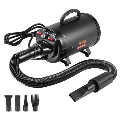 Dog Dryer, 2000W/2.7HP Dog Hair Dryer, Pet Grooming Dryer with Adjustable Speed and Temperature Control, Pet Hair Dryer with 4 Nozzles and Extendable Hose, Black