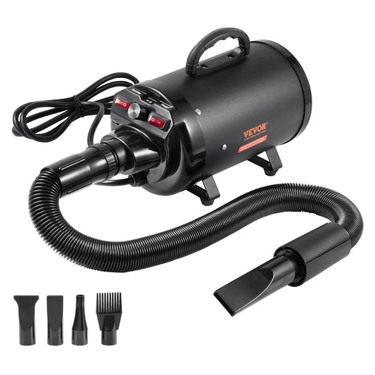 Dog Dryer, 2000W/2.7HP Dog Hair Dryer, Pet Grooming Dryer with Adjustable Speed and Temperature Control, Pet Hair Dryer with 4 Nozzles and Extendable Hose, Black