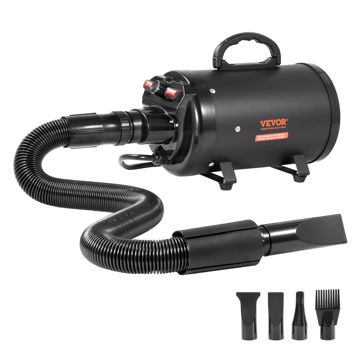 Dog Dryer, 2000W/2.7HP Dog Hair Dryer, Pet Grooming Dryer with Adjustable Speed and Temperature Control, Pet Hair Dryer with 4 Nozzles and Extendable Hose, Black
