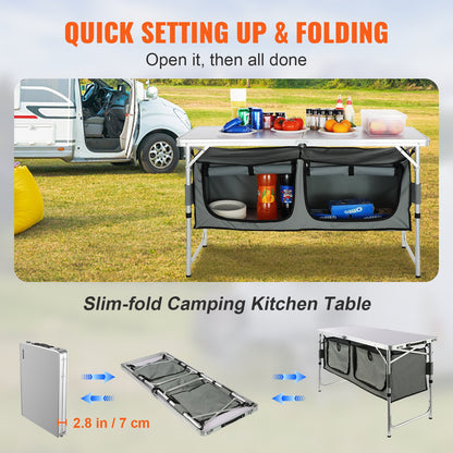 Camping Kitchen Table Foldable Portable Cook Station 3 Adjustable Heights
