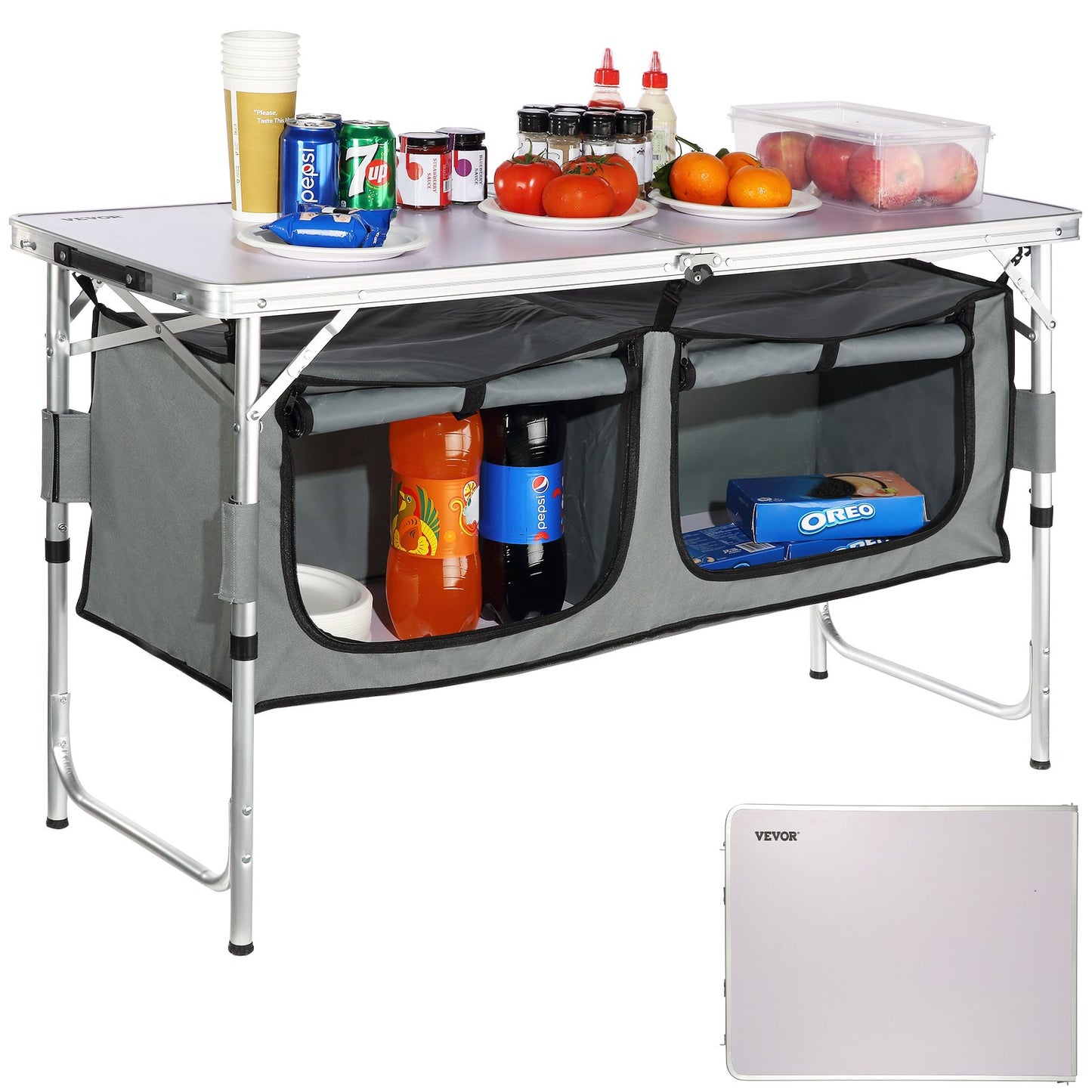 Camping Kitchen Table Foldable Portable Cook Station 3 Adjustable Heights