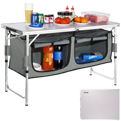 Camping Kitchen Table Foldable Portable Cook Station 3 Adjustable Heights