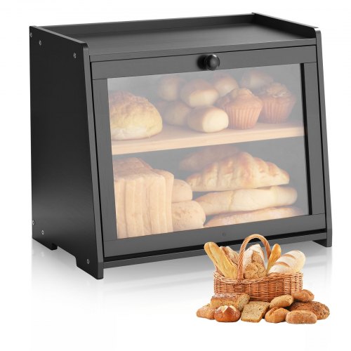 Double Layered Bread Box for Kitchen Countertop Bamboo Storage Box Bread Box