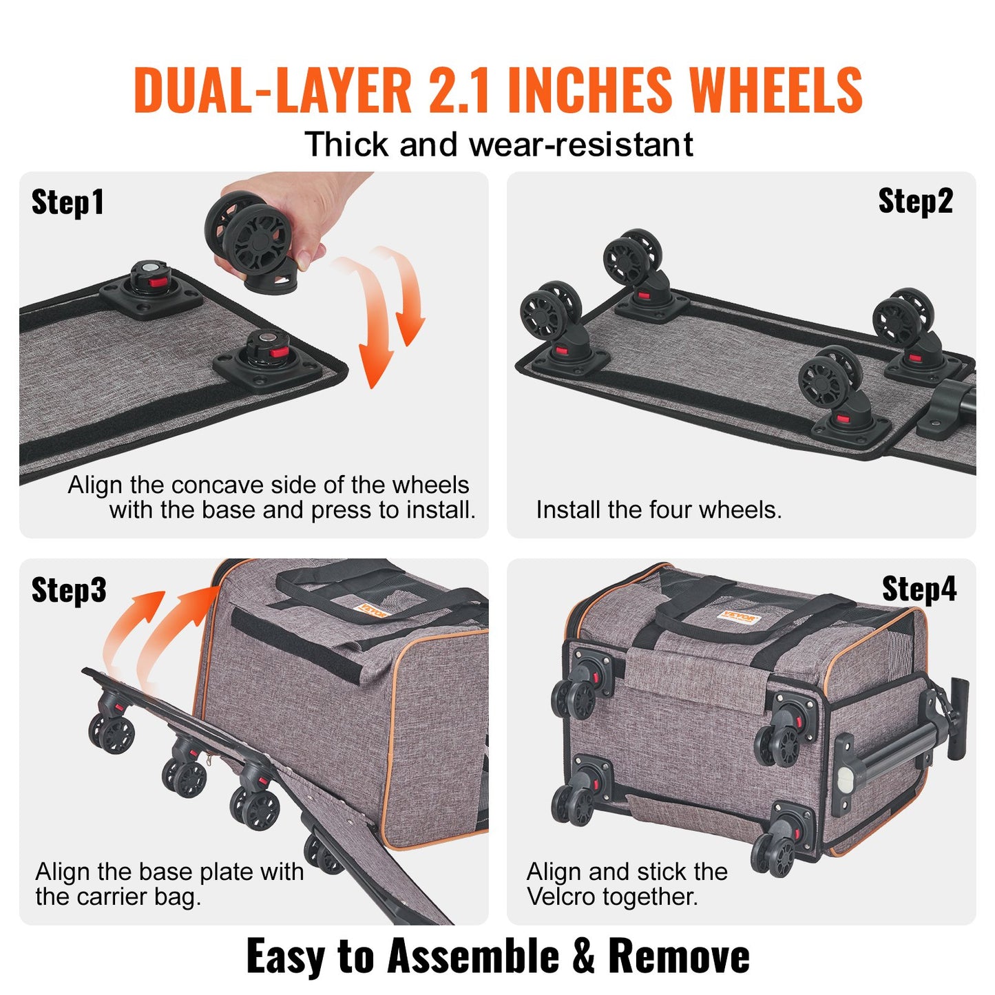 Cat Carrier with Wheels, Airline Approved Rolling Pet Carrier with Telescopic Handle and Shoulder Strap, Dog Carrier with Wheels for Pets Under 22 lbs, with 1 Collapsible Bowl, Gray