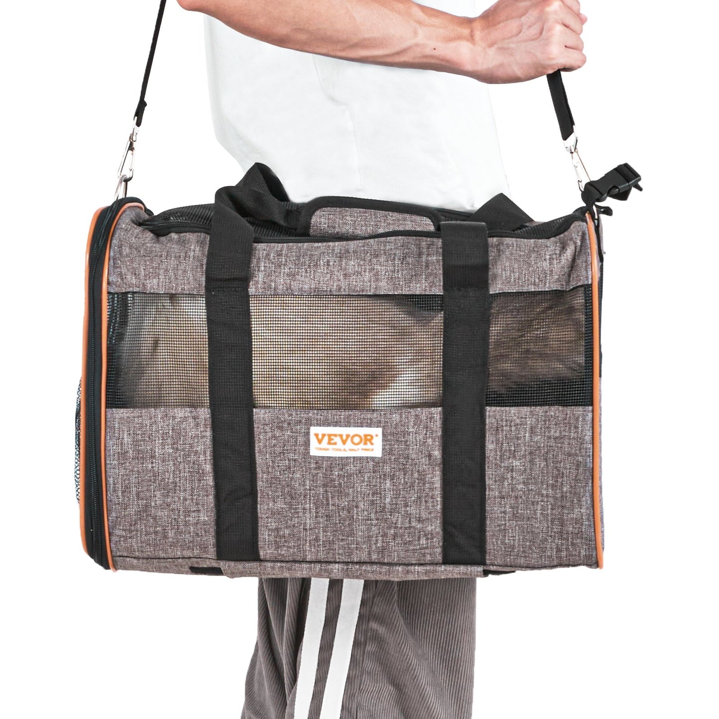 Cat Carrier with Wheels, Airline Approved Rolling Pet Carrier with Telescopic Handle and Shoulder Strap, Dog Carrier with Wheels for Pets Under 22 lbs, with 1 Collapsible Bowl, Gray