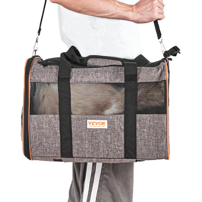 Cat Carrier with Wheels, Airline Approved Rolling Pet Carrier with Telescopic Handle and Shoulder Strap, Dog Carrier with Wheels for Pets Under 22 lbs, with 1 Collapsible Bowl, Gray