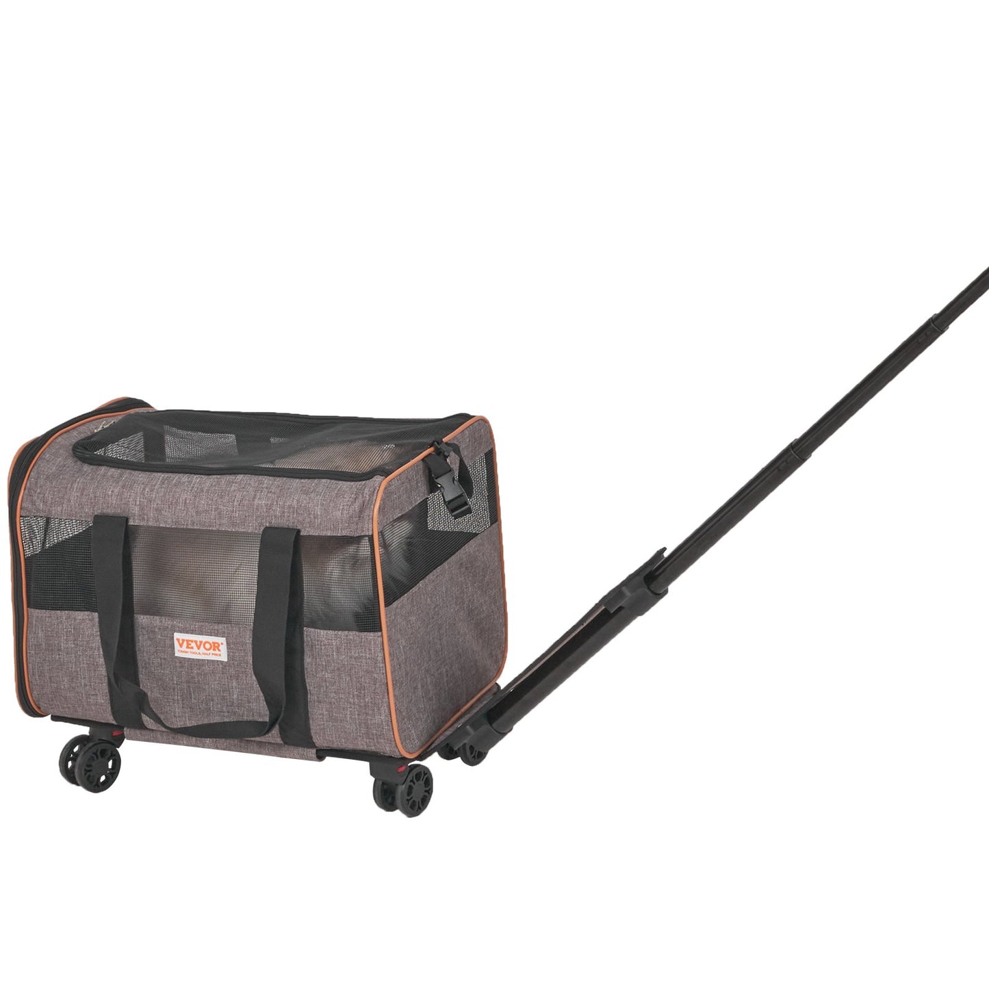 Cat Carrier with Wheels, Airline Approved Rolling Pet Carrier with Telescopic Handle and Shoulder Strap, Dog Carrier with Wheels for Pets Under 22 lbs, with 1 Collapsible Bowl, Gray
