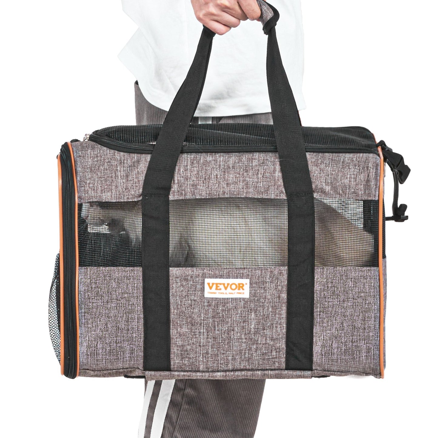Cat Carrier with Wheels, Airline Approved Rolling Pet Carrier with Telescopic Handle and Shoulder Strap, Dog Carrier with Wheels for Pets Under 22 lbs, with 1 Collapsible Bowl, Gray