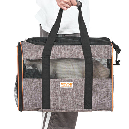 Cat Carrier with Wheels, Airline Approved Rolling Pet Carrier with Telescopic Handle and Shoulder Strap, Dog Carrier with Wheels for Pets Under 22 lbs, with 1 Collapsible Bowl, Gray