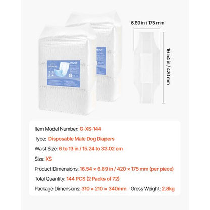 Engångsblöjor för hanhundar Superabsorberande blöjor för hanhundar XS 144 st