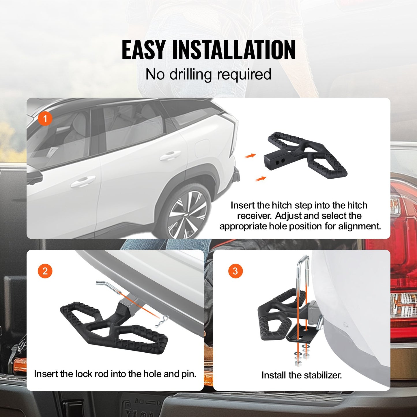 Hitch Step för 2" mottagare Universal Trailer Bogsering Bakre stötfångare Stål
