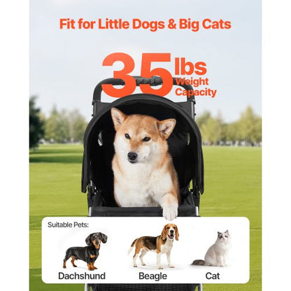 pet stroller foldable 3-wheel travel dog cart with brake up to 35lbs | EU