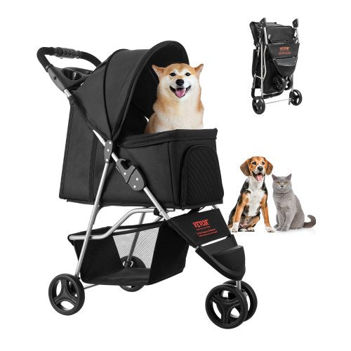 pet stroller foldable 3-wheel travel dog cart with brake up to 35lbs | EU