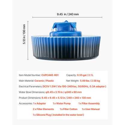 Keramik-Katzenbrunnen 2,1 l Cupcake-Haustierbrunnen für Katzen und Hunde | EU