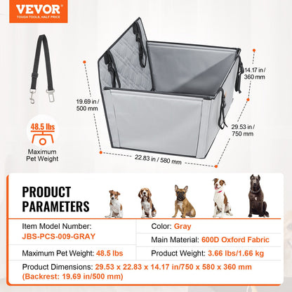 Dog Booster Car Seat Pet Car Seat för SML Dogs upp till 48,5 lbs Grå