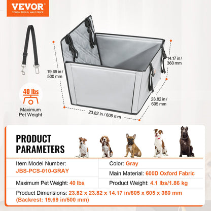 Dog Booster Car Seat Pet Car Seat för SML Hundar upp till 40 lbs Grå