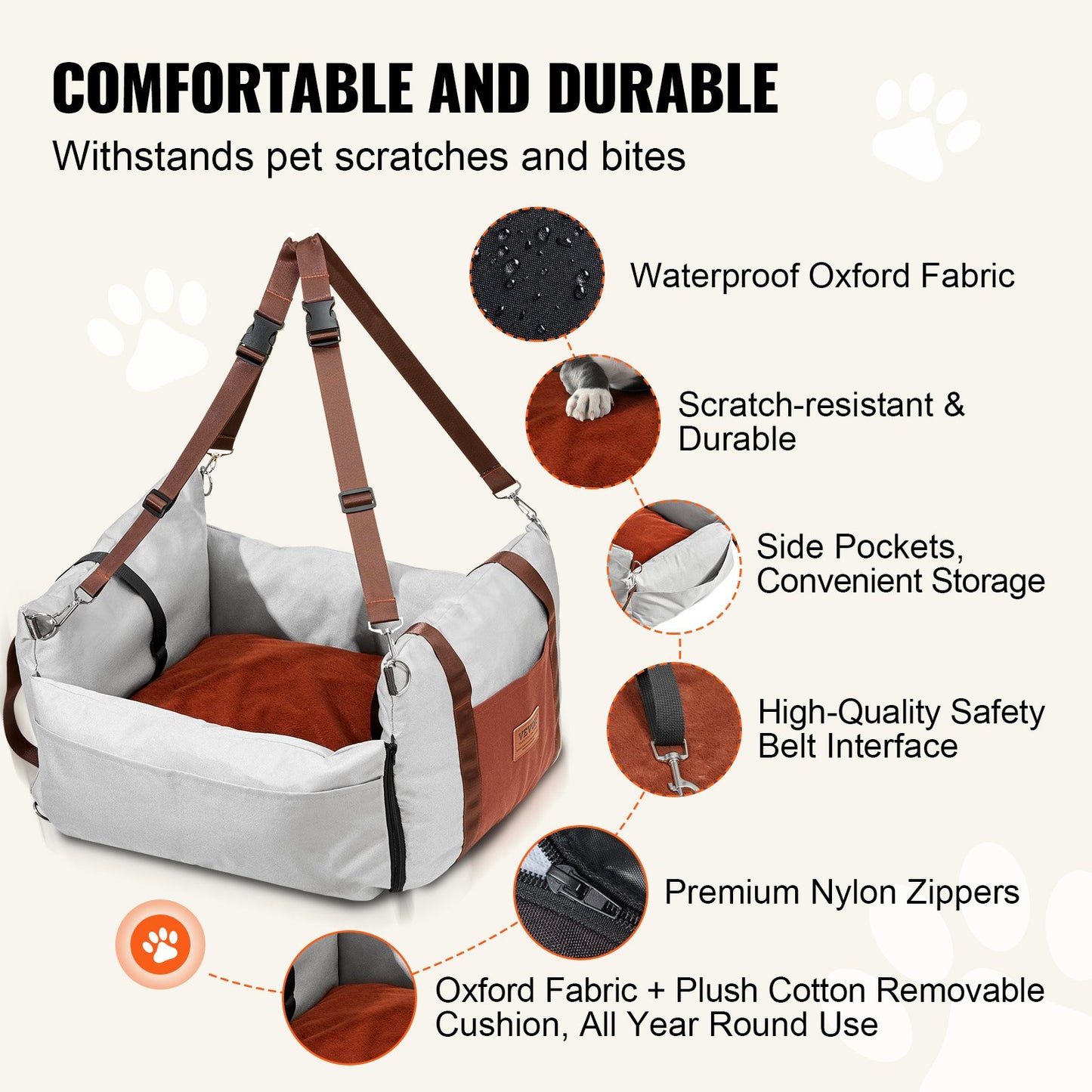 Dog Booster Car Seat Pet Car Seat för liten hund upp till 25lbs Grå