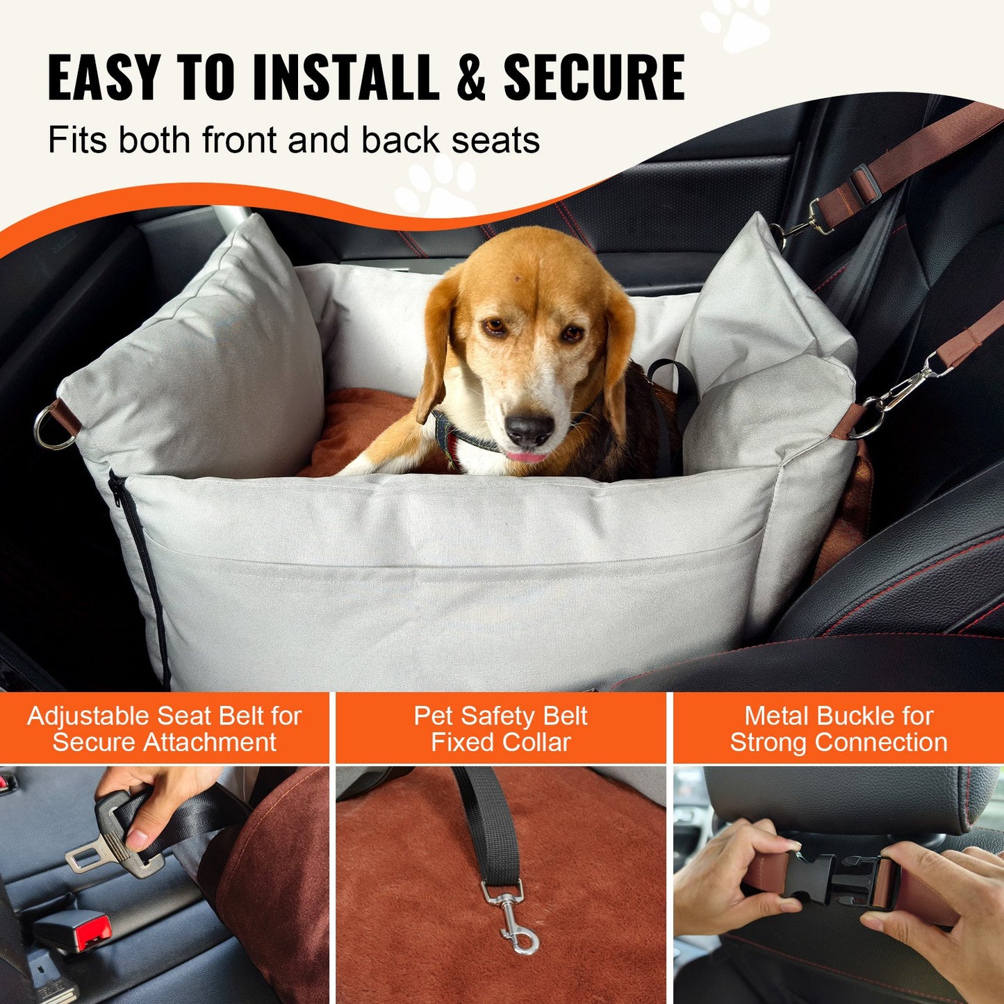 Dog Booster Car Seat Pet Car Seat för liten hund upp till 25lbs Grå