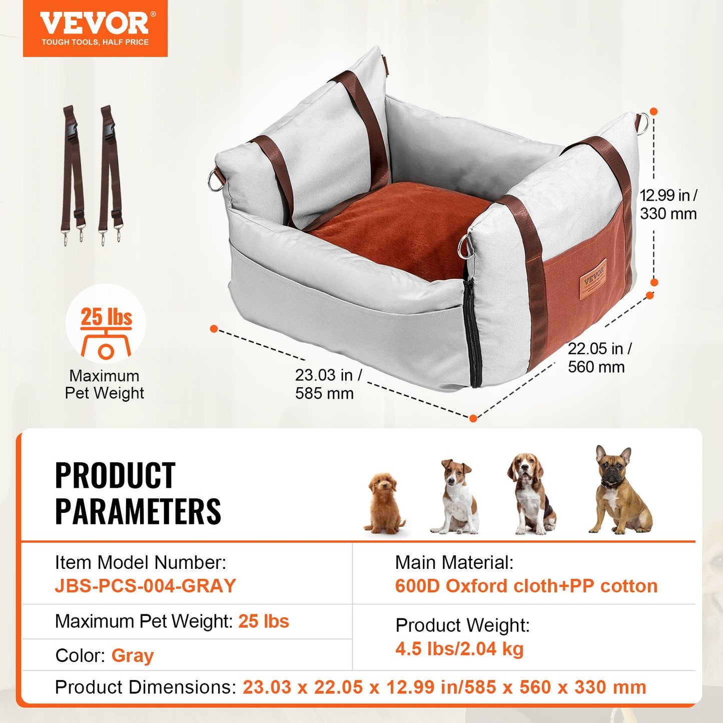 Dog Booster Car Seat Pet Car Seat för liten hund upp till 25lbs Grå