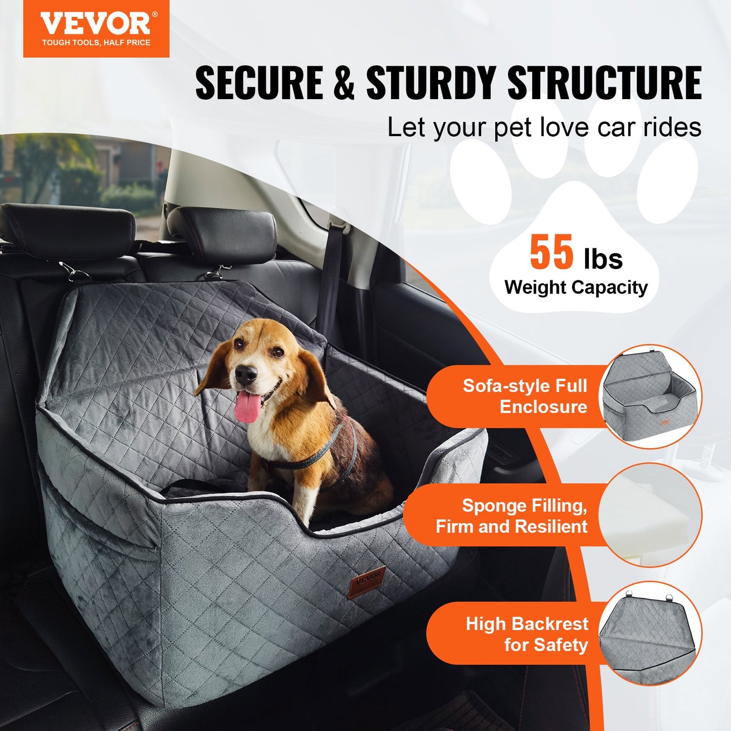 Dog Booster Car Seat Pet Car Seat för medelstor hund upp till 55 lbs Grå