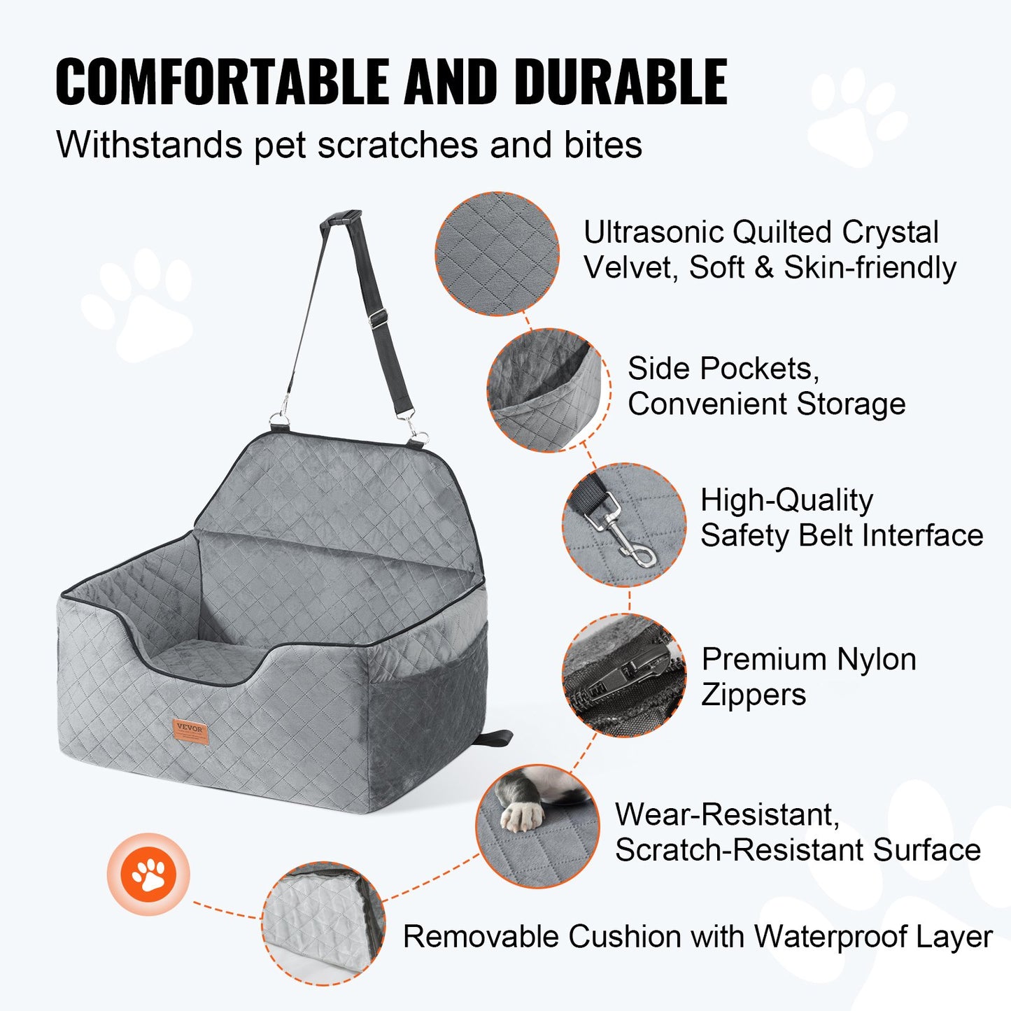 Dog Booster Car Seat Pet Car Seat för medelstor hund upp till 55 lbs Grå