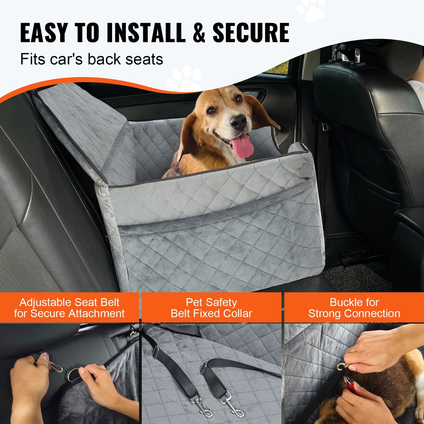 Dog Booster Car Seat Pet Car Seat för medelstor hund upp till 55 lbs Grå