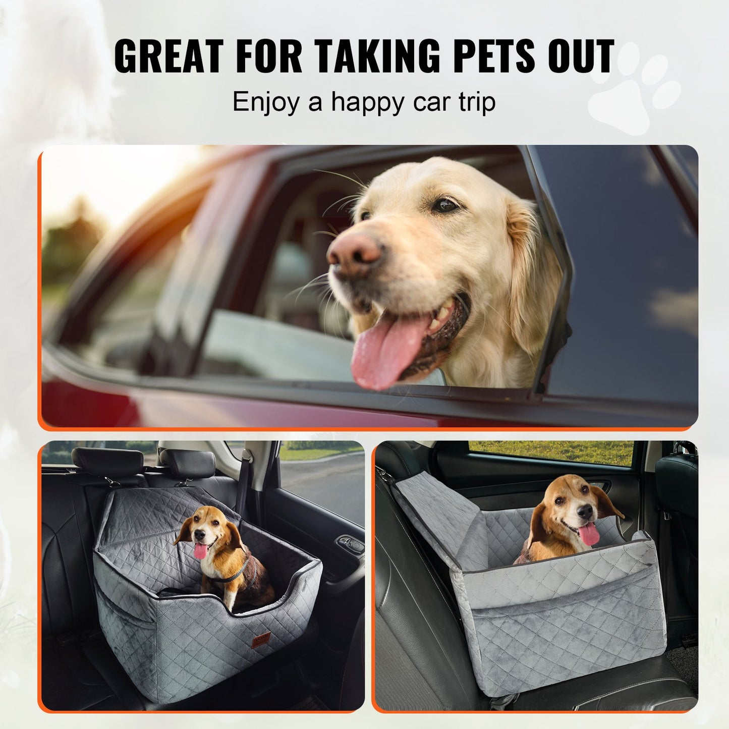 Dog Booster Car Seat Pet Car Seat för medelstor hund upp till 55 lbs Grå