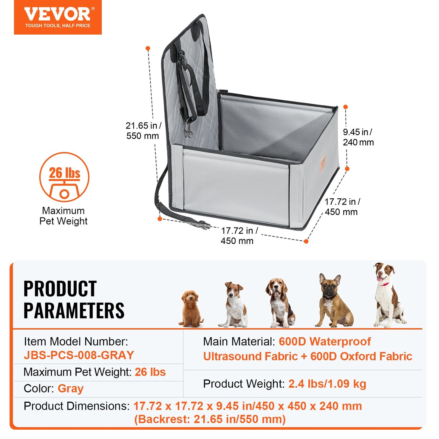 Dog Booster Autositz Haustier Autositz für kleine Hunde bis zu 26 lbs Grau