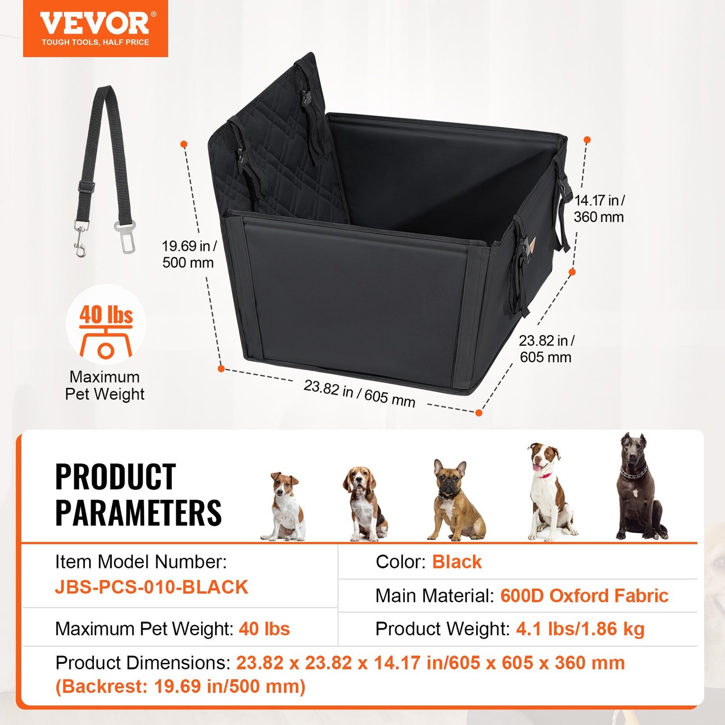 Hunde-Booster-Autositz, Haustier-Autositz für kleine und mittelgroße Hunde bis zu 18 kg, Schwarz