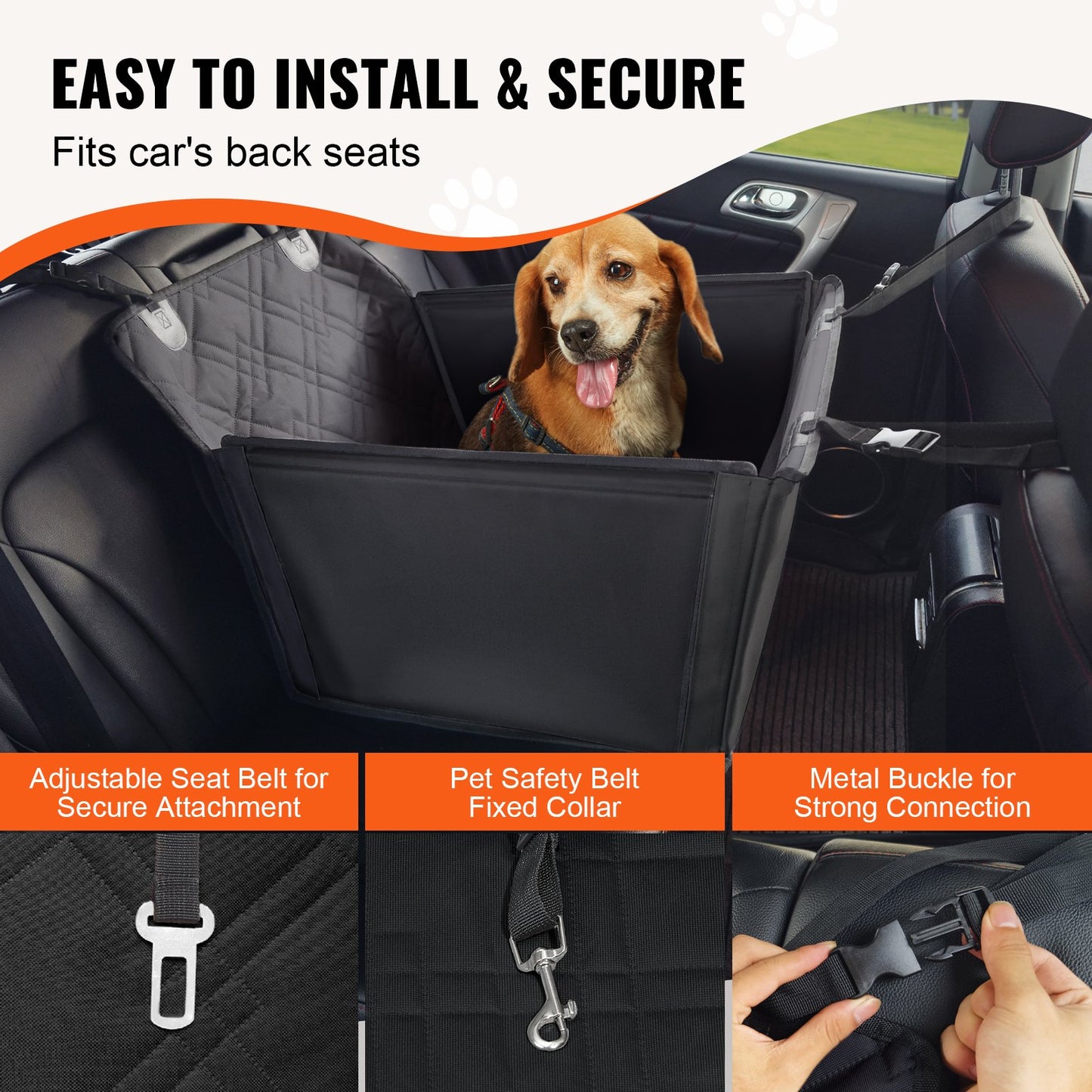 Dog Booster Autositz, Haustier-Autositz für kleine und mittelgroße Hunde bis zu 22 kg, Schwarz
