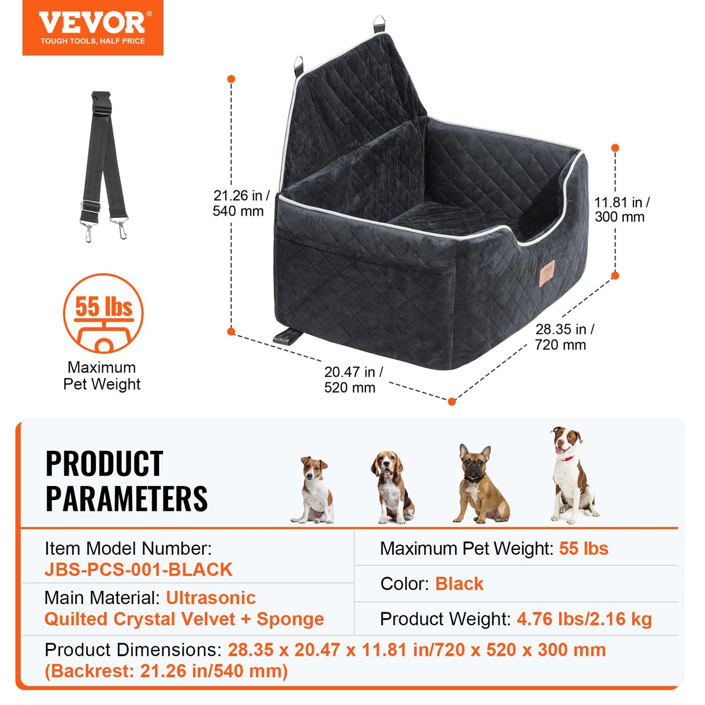 Dog Booster Car Seat Pet Car Seat for Medium Large Dog up to 55 lbs Black