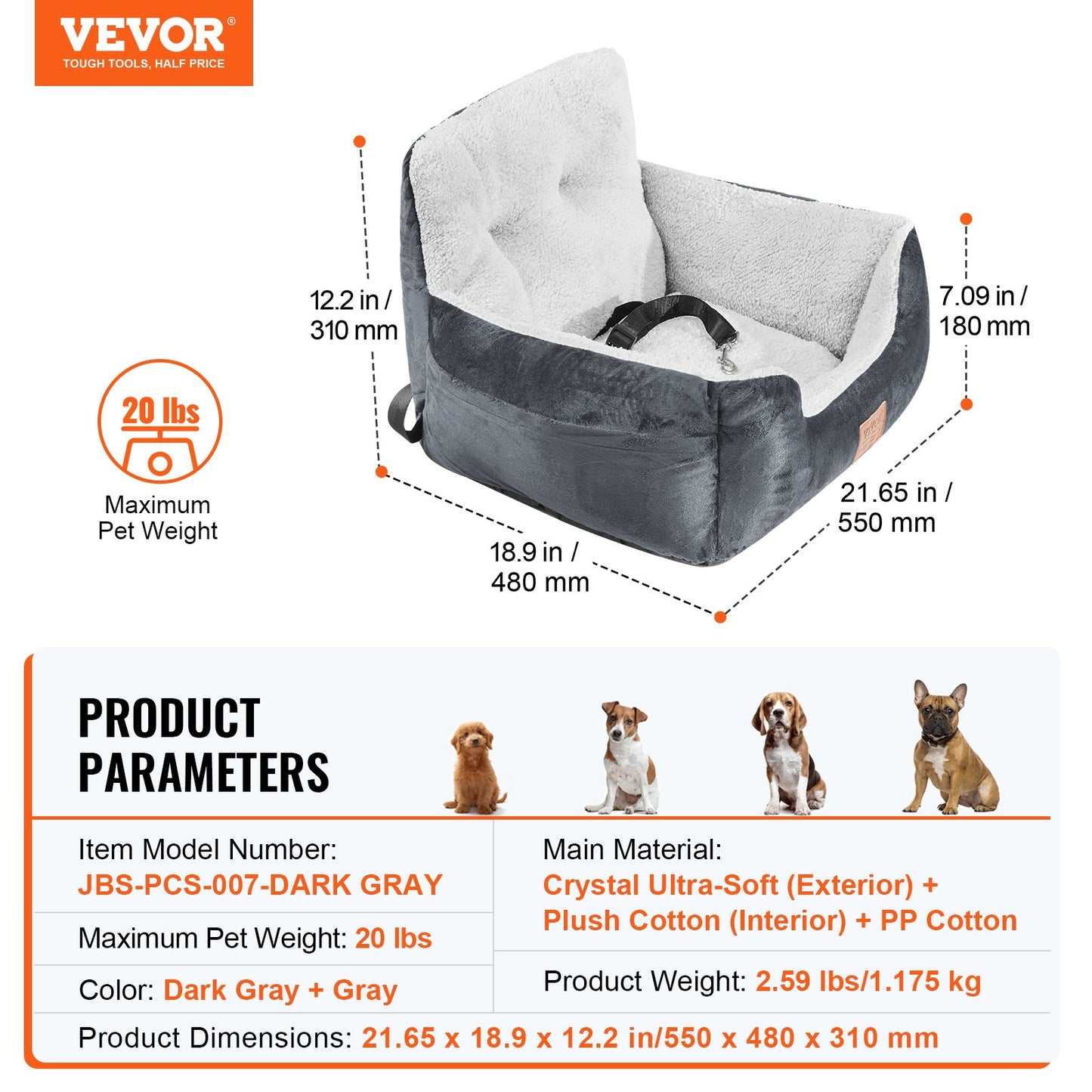 Dog Booster Car Seat Pet Car Seat for Small Dog Up to 20lbs Dark Gray
