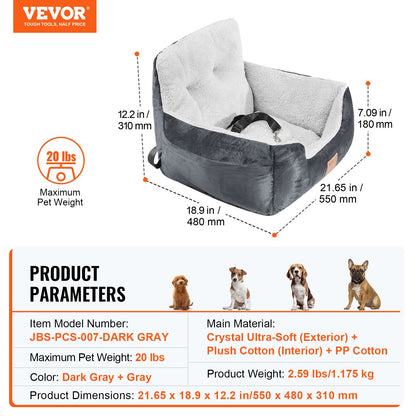 Dog Booster Car Seat Pet Car Seat for Small Dog Up to 20lbs Dark Gray